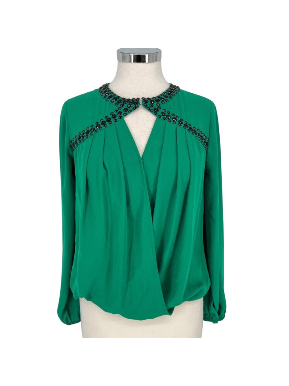 Ro & De Gem Embellished Edgy Sophisticated Chic Green Keyhole Blouse Size XS